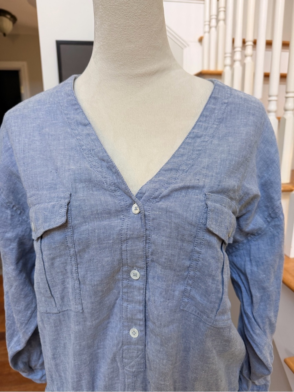 Theory Size 12 Light Blue Drawstring Shirt Dress Pockets 3/4 sleeve lightweight - Picture 7 of 9